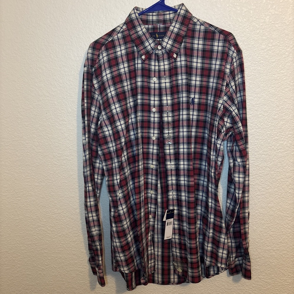 Ralph Lauren Shirt Mens Large Button‎ Down Plaid Lightweight Cotton